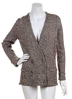 A Chanel Brown and Cream Cashmere Double Breasted Cardigan,