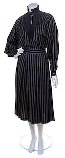 A Gucci Black Wool Striped Skirt Ensemble,  Size 44.