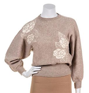 A Gucci Camel Wool Floral Sweater, Size 42.