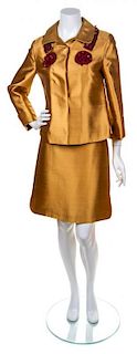 A Miu Miu Gold Silk Skirt Suit, Size 42.