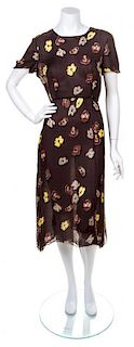 A Prada Brown Silk Floral Dress, Size 44.