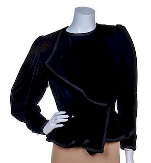 An Ungaro Black Velvet Peplum Jacket, Size 6.