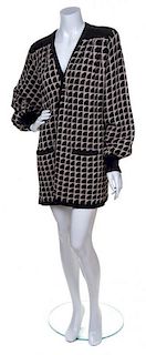 A Valentino Black and Tan Wool Patterned Cardigan, Size 44.