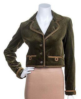 A Valentino Olive Green Velvet Jacket, Size 6.