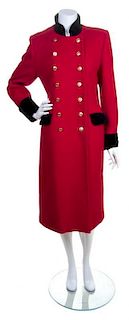 A Christian Dior Red Wool Double Breasted Coat, Size 10.