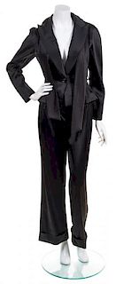 A Christian Dior Black Pant Suit, Size 8.
