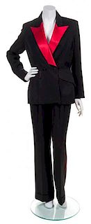 A Thierry Mugler Black Wool and Red Tuxedo Ensemble, Size 42.