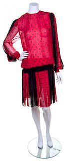 A Galanos Red and Black Silk Polka Dot Dress,