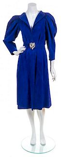 A Jean Muir Royal Blue Suede Coat,