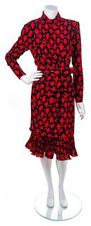 A Louis Feraud Black and Red Print Layered Dress, Size 8.