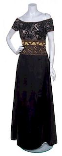 A Mary McFadden Black Beaded Gown, Size 10.