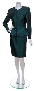 A Mary McFadden Green Silk Skirt Suit, Size 10.