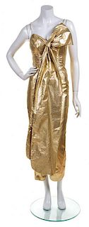 A Mr. Blackwell Gold Metallic Column Gown,