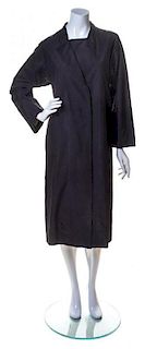 A Pauline Trigere Black Raw Silk Coat,