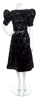 A Scaasi Black Velvet and Sequin Cocktail Dress,