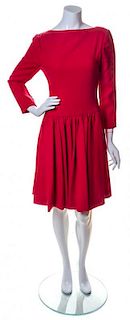A Scassi Red Wool Crepe Dress, Size 4.