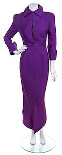A Thierry Mugler Purple Worsted Wool Gown, Size 38.