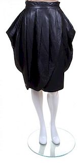 A Francis Montesinos Black Leather Pleated Wrap Skirt, Size 40.