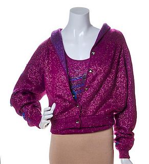 A Ted Lapidus Metallic Magenta Wool and Angora Sweater Set, Sweater size 40, shell size 38.