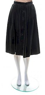 An Yves Saint Laurent Green Velvet Pleated Skirt, Size 36.