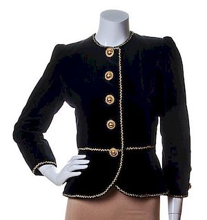 An Yves Saint Laurent Black Velvet Peplum Jacket, Size 34.