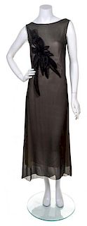A Thimister Black Silk Mid Calf Sleeveless Dress, Size 38.