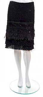 A Tuleh Black Cotton Beaded Feather Trim Skirt, Size 8.