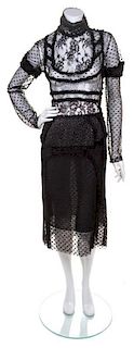 A Tuleh Black Lace and Swiss Dot Sheer Dress,
