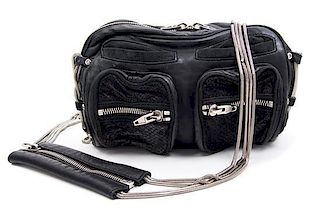 An Alexander Wang Black Leather Brenda Chain Crossbody Bag, 10" x 7" x 3".