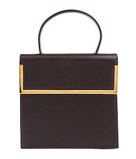 A Ferragamo Brown Leather Embossed Handbag, 10" x 9" x 3".