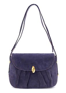 A Gucci Purple Suede Handbag, 9.5" x 7" x 2.5".