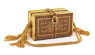 * A Judith Leiber Gold and Brown Crystal Book Minaudiere, 5.25" x 3.25" x 2.5".
