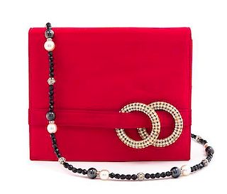 A Valentino Red Evening Bag, 7.5" x 6" x 1".