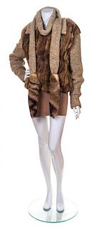 A Camel Knit and Fox Fur Jacket,