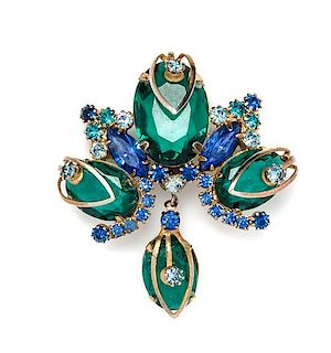 An Alice Caviness Green and Blue Brooch, 2.5" x 2".