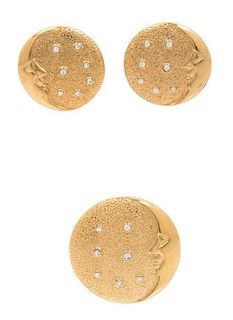 A Pair of Butler Moon and Star Rhinestone Earclips,