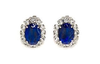 A Pair of Christian Dior Blue Earclips, 1" x 7/8".