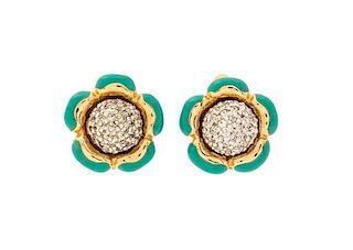 A Pair of Judith Leiber Floral Earclips, 1" x 1".