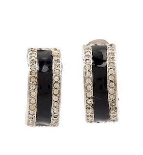 A Pair of Kenneth Lane Enamel and Rhinestone Earclips, 1" x .5".