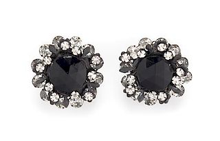 A Pair of Miriam Haskell Black Faceted Stone Earclips,
