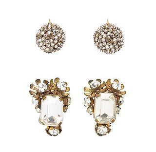 Two Pair of Miriam Haskell Rhinestone Embellished Earclips,