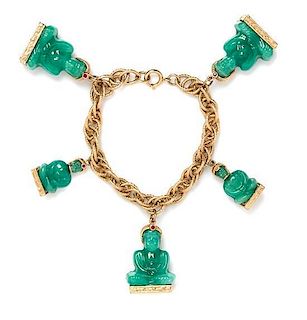 A Faux Jade Buddha Charm Bracelet, 7".