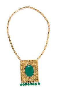 A Goldtone and Faux Jade Pendant,