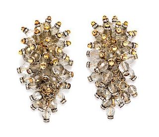A Pair of Crystal Drop Earclips, 3.5" x 2".