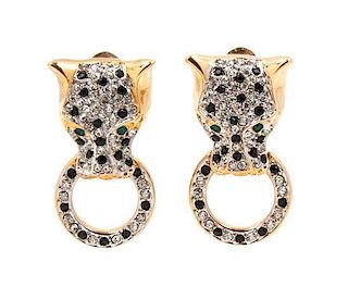 A Pair of Rhinestone Panther Earclips,