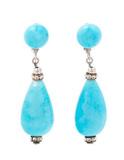 A Pair of Robin's Egg Blue Drop Earclips,