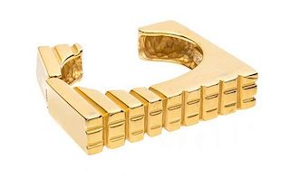 A Textured Goldtone Square Cuff Bracelet,