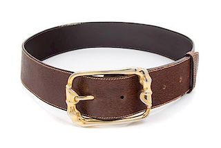 A Gucci Brown Leather Belt, 34" x 1.5".