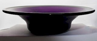 19th c free blown bowl w/ folded rim, amethyst glass, open pontil, dia 8 3/4”, ht 2- 2 1/2”, Dr Oliver Eastman collection, un