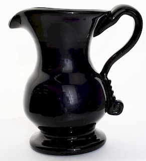 late 18th c free blown Stiegel type Mid Western cream pitcher, deep amethyst, open pontil, ht 4 1/4”, dia 2 7/8”, Dr Oliver E